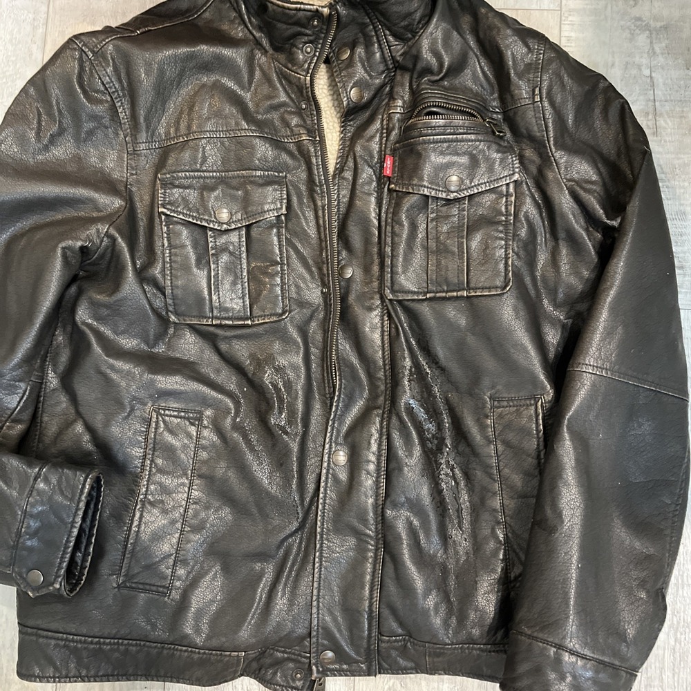 Levi's Men's Faux Leather Sherpa Lined Bomber Jacket Brown Motorcycle